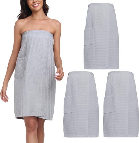 3 Pcs Towel Wrap for Women Lightweight Waffle Spa Bathrobe Cover Up Bath Shower Wraps with Adjustable Closure in Saudi Arabia