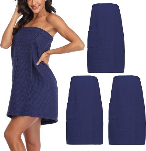 3 Pcs Towel Wrap for Women Lightweight Waffle Spa Bathrobe Cover Up Bath Shower Wraps with Adjustable Closure in Saudi Arabia