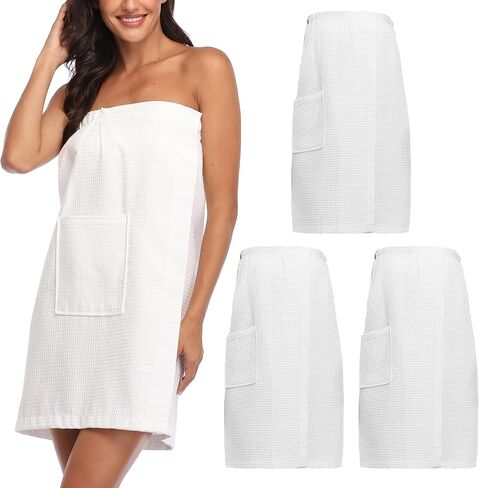 3 Pcs Towel Wrap for Women Lightweight Waffle Spa Bathrobe Cover Up Bath Shower Wraps with Adjustable Closure in Saudi Arabia