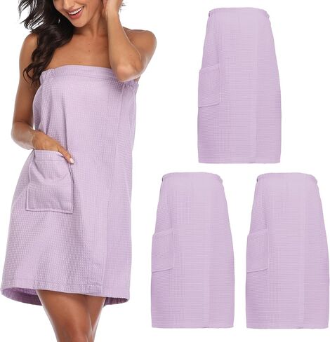 3 Pcs Towel Wrap for Women Lightweight Waffle Spa Bathrobe Cover Up Bath Shower Wraps with Adjustable Closure in Saudi Arabia