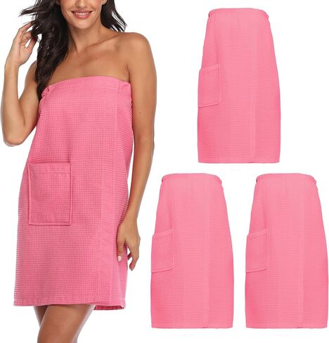 3 Pcs Towel Wrap for Women Lightweight Waffle Spa Bathrobe Cover Up Bath Shower Wraps with Adjustable Closure in Saudi Arabia