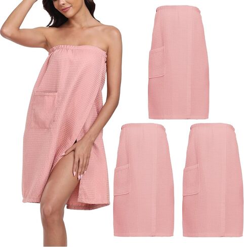 3 Pcs Towel Wrap for Women Lightweight Waffle Spa Bathrobe Cover Up Bath Shower Wraps with Adjustable Closure in Saudi Arabia