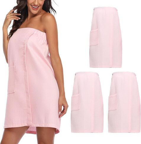 3 Pcs Towel Wrap for Women Lightweight Waffle Spa Bathrobe Cover Up Bath Shower Wraps with Adjustable Closure in Saudi Arabia