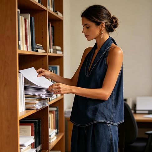 المرأة 2 قطعة الدنيم الزي أكمام الرسن الرقبة تانك الأعلى و واسعة الساق الجينز عارضة مطابقة صالة SetTravel ملابس يومية in Kuwait