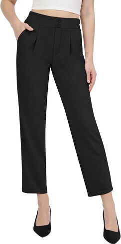 Dress Pants Women Stretchy High Waist, Tapered Casual Business Slacks Pull on Comfy with Pockets Office in Saudi Arabia