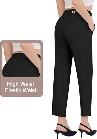 Dress Pants Women Stretchy High Waist, Tapered Casual Business Slacks Pull on Comfy with Pockets Office in Saudi Arabia