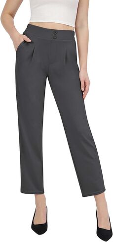 Dress Pants Women Stretchy High Waist, Tapered Casual Business Slacks Pull on Comfy with Pockets Office in Saudi Arabia