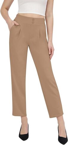 Dress Pants Women Stretchy High Waist, Tapered Casual Business Slacks Pull on Comfy with Pockets Office in Saudi Arabia