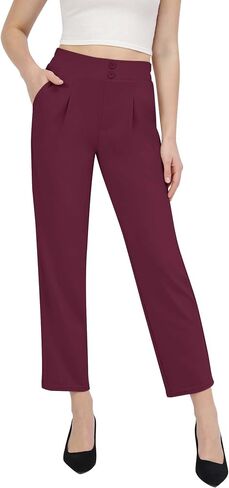 Dress Pants Women Stretchy High Waist, Tapered Casual Business Slacks Pull on Comfy with Pockets Office in Saudi Arabia