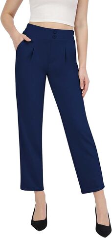 Dress Pants Women Stretchy High Waist, Tapered Casual Business Slacks Pull on Comfy with Pockets Office in Saudi Arabia