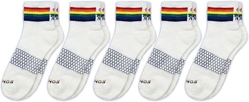 BOMBAS Women’s Pride Quarter Socks 5-Pack, White Rainbow Bee Proud Collection, Medium Cotton Size 7.5-11 in Kuwait
