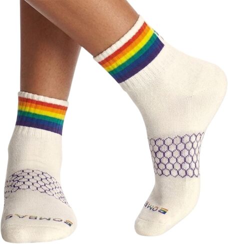 BOMBAS Women’s Pride Quarter Socks 5-Pack, White Rainbow Bee Proud Collection, Medium Cotton Size 7.5-11 in Kuwait
