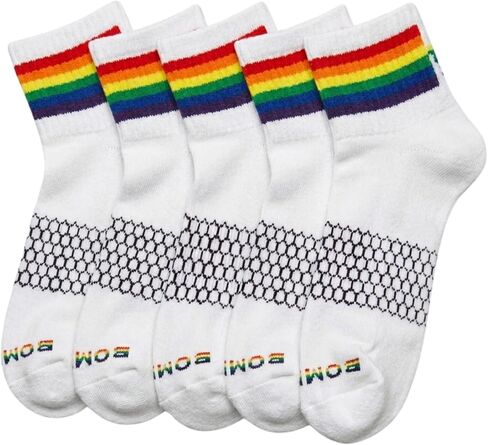 BOMBAS Women’s Pride Quarter Socks 5-Pack, White Rainbow Bee Proud Collection, Medium Cotton Size 7.5-11 in Kuwait