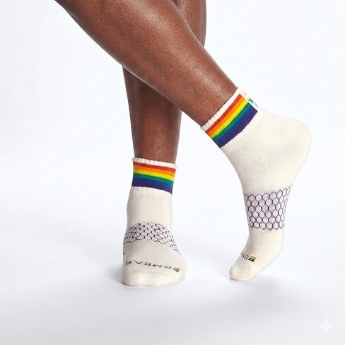 BOMBAS Women’s Pride Quarter Socks 5-Pack, White Rainbow Bee Proud Collection, Medium Cotton Size 7.5-11 in Kuwait