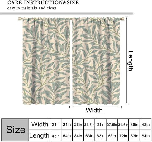 William Morris Curtains, Bohemia Minimalist Leaves Bough Pattern Window Treatments, Rod Pocket Thermal Insulated Drapes 2 Panel Sets for Bedroom Living Room Kitchen, 42" W X 45" L【Decor】 in Saudi Arabia