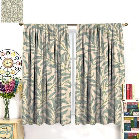 William Morris Curtains, Bohemia Minimalist Leaves Bough Pattern Window Treatments, Rod Pocket Thermal Insulated Drapes 2 Panel Sets for Bedroom Living Room Kitchen, 42" W X 45" L【Decor】 in Saudi Arabia