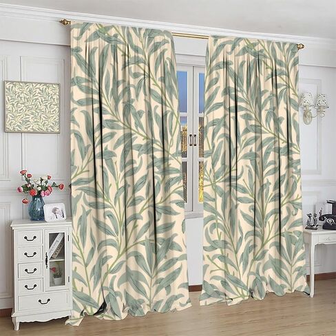 William Morris Curtains, Bohemia Minimalist Leaves Bough Pattern Window Treatments, Rod Pocket Thermal Insulated Drapes 2 Panel Sets for Bedroom Living Room Kitchen, 42" W X 45" L【Decor】 in Saudi Arabia