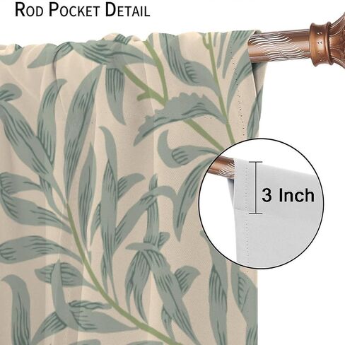 William Morris Curtains, Bohemia Minimalist Leaves Bough Pattern Window Treatments, Rod Pocket Thermal Insulated Drapes 2 Panel Sets for Bedroom Living Room Kitchen, 42" W X 45" L【Decor】 in Saudi Arabia
