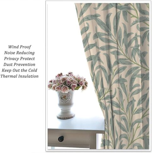 William Morris Curtains, Bohemia Minimalist Leaves Bough Pattern Window Treatments, Rod Pocket Thermal Insulated Drapes 2 Panel Sets for Bedroom Living Room Kitchen, 42" W X 45" L【Decor】 in Saudi Arabia