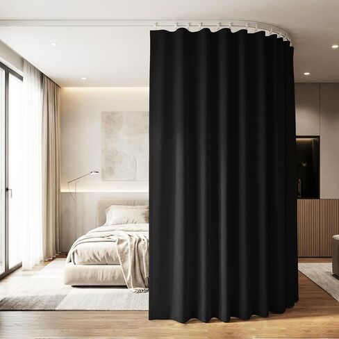 Room Divider Curtains with Flexible Bendable Ceiling & Wall Mounted Track Set, Blackout Window Curtains Thermal Insulated Noise Reduction Privacy Dividers Curtains for Bedroom(Black,100W X 84L) in Saudi Arabia