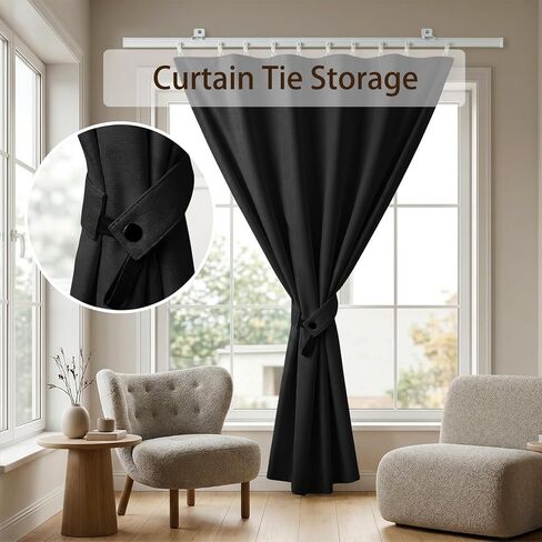 Room Divider Curtains with Flexible Bendable Ceiling & Wall Mounted Track Set, Blackout Window Curtains Thermal Insulated Noise Reduction Privacy Dividers Curtains for Bedroom(Black,100W X 84L) in Saudi Arabia