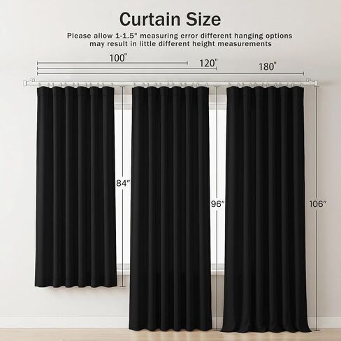 Room Divider Curtains with Flexible Bendable Ceiling & Wall Mounted Track Set, Blackout Window Curtains Thermal Insulated Noise Reduction Privacy Dividers Curtains for Bedroom(Black,100W X 84L) in Saudi Arabia