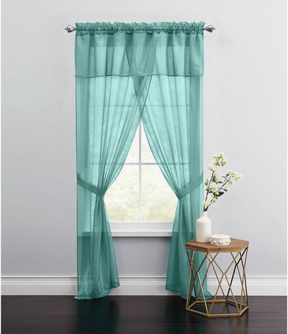BrylaneHome BH Studio Sheer Voile 5 Piece One-Rod Curtain Set - 96" W 84" L, Seaglass in Saudi Arabia