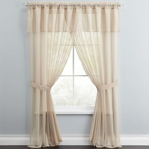 BrylaneHome BH Studio Sheer Voile 5 Piece One-Rod Curtain Set - 96" W 84" L, Seaglass in Saudi Arabia