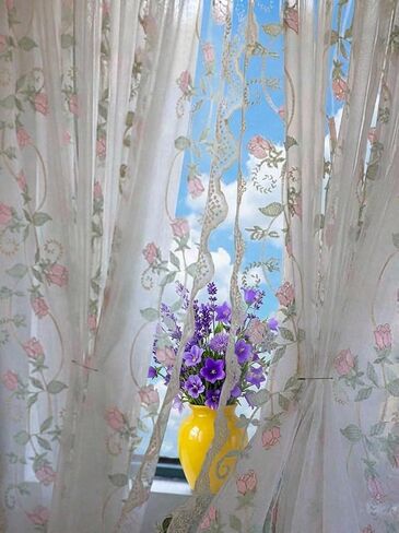 Elegant French Pastoral Embroidered Sheer Curtain No Drill Easy Install Window Panel for Bedroom Living Room Balcony Soft Light Filtering Floral Design (Floral,52''X18'') in Saudi Arabia