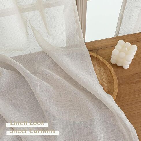 Aiyufeng Natural Pinch Pleated Faux Linen Curtains 84 Inch Length 2 Panels for Living Room Bedroom, Privacy with Light Filter Semi Sheer Neutral Pinch Pleat Hooks Rings Window Curtain, W42 x L84 in Saudi Arabia