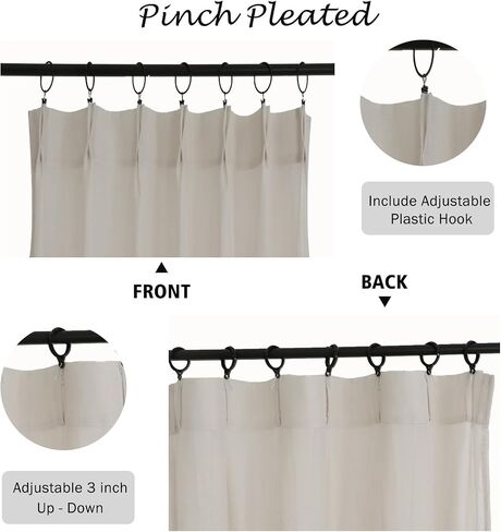 Aiyufeng Natural Pinch Pleated Faux Linen Curtains 84 Inch Length 2 Panels for Living Room Bedroom, Privacy with Light Filter Semi Sheer Neutral Pinch Pleat Hooks Rings Window Curtain, W42 x L84 in Saudi Arabia