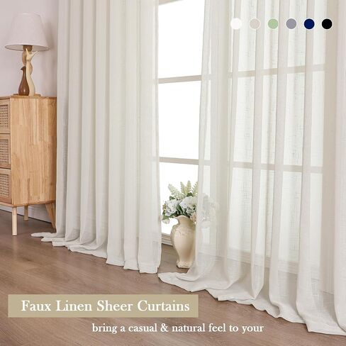 Aiyufeng Natural Pinch Pleated Faux Linen Curtains 84 Inch Length 2 Panels for Living Room Bedroom, Privacy with Light Filter Semi Sheer Neutral Pinch Pleat Hooks Rings Window Curtain, W42 x L84 in Saudi Arabia