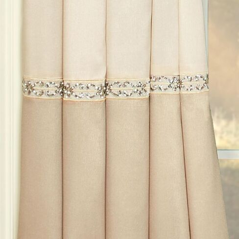Luxury Elegante Sophisticated Polyester Faux Silk Window Treatment | Light Cream Ivory Metallic Gold | Sparkle Sequins Embroidery Floral | 3 Piece Set with Two Toga Swag Valances and 84L Curtain Pair in Kuwait