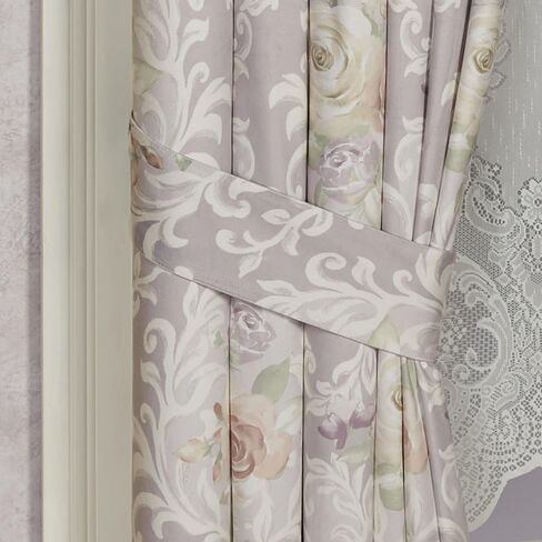 Romantica Luxury Window Treatment | Rod Pocket | Floral Damask | Blush, Lavender, Ivory | Polyester Velvet | 4 Pc Window Set: 95L Curtain Panel Drapery Pair, 1 Floral and 2 Solid Waterfall Valances in Saudi Arabia