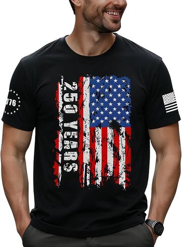 XLIEVO 250 Anniversary USA Shirt Mens: American Flag 4th of July Independence Day Costumes Crew Neck Short Sleeve T-Shirt in Saudi Arabia