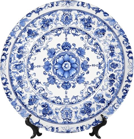 Blue White Flowers Bone China Decorative Plate –ceramic Art Plate With Display Stand For Home, Kitchen, Wall Or Table Decor in Kuwait