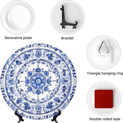 Blue White Flowers Bone China Decorative Plate –ceramic Art Plate With Display Stand For Home, Kitchen, Wall Or Table Decor in Kuwait
