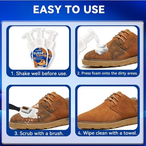 Suede Shoes Cleaner, No-Rinse Suede and Nubuck Cleaner with Brush & Towel, Shoe Cleaner Remove Stain & Water Mark for Suede Fabric in Saudi Arabia