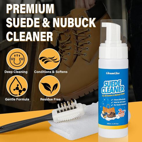 GleamGlee Suede Cleaner Kit 6.76 oz, Suede & Nubuck Shoe Cleaner with Brush & Towel for Shoes, Boots & Bags in Saudi Arabia