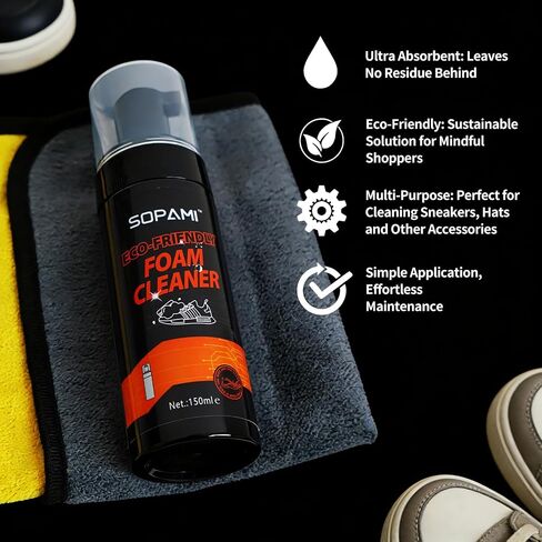 SOPAMI Shoe Cleaning Kit – Premium Foam Shoe Cleaner with Soft & Stiff Bristle Brushes and Microfiber Towels – Shoe Cleaner for Gym Tennis Sneakers, White Shoes, Leather, Mesh, Knit, Canvas & Nubuck in Saudi Arabia