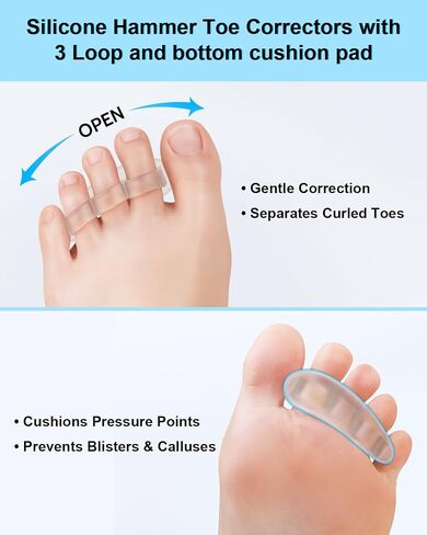 12 Pcs Silicone Hammer Toe Straightener Correctors, Hammertoe Cushions Pads Support, Gel Toe Separator Spacers for Women Men Claw, Curled, Bent, Overlapping, 3 Loops in Saudi Arabia