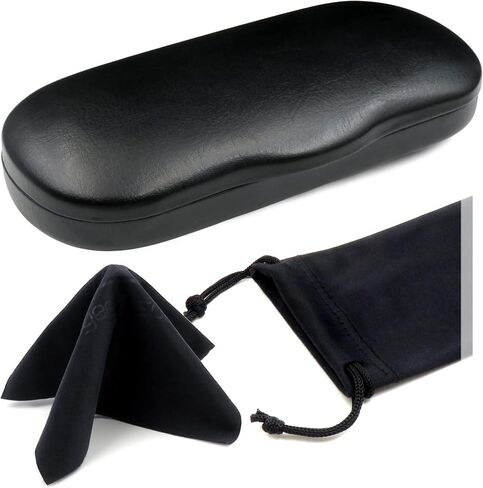 MyEyeglassCase Men's Medium Glasses Case - Classic Eyeglasses Hard Shell Holder, Elegant Easy Open Lip with Pouch and Cloth in Kuwait