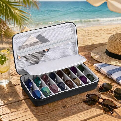 Legestori Travel Sunglasses Organizer​ Case,​ Portable Hard EVA Sunglass Carrying Case, Adjustable Slots Case for Multiple ​Sunglass Eyeglasses, Trendy Glasses Storage Box for Men Women (Case Only in Kuwait