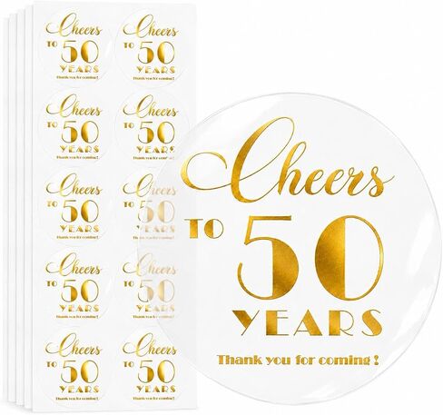 Cheers to 50 Years Birthday&Anniversary Transparent Gold Foil Birthday Party Stickers - Set of 100, 1.6" Round,50th Anniversary Decor Stickers, Party Labels for 50th Birthday (50th) in Saudi Arabia