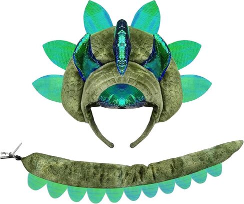Triceratops Dinosaur Headband Tail Set,3 Horn Dragon Costume Accessories for Adult Kids Halloween Party Dress Up in Saudi Arabia