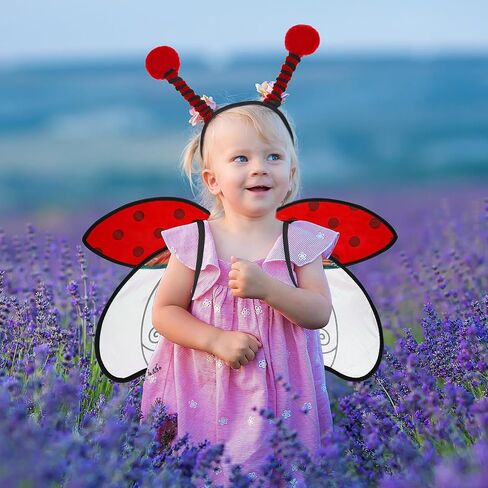 Women Girl's Fairy Bee Ladybug Costume Wings with Antenna Headband, Kids Dress-Up Accessories for Halloween Cosplay in Saudi Arabia