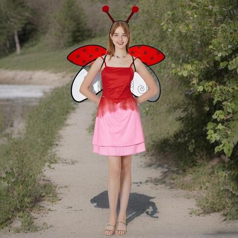 Women Girl's Fairy Bee Ladybug Costume Wings with Antenna Headband, Kids Dress-Up Accessories for Halloween Cosplay in Saudi Arabia