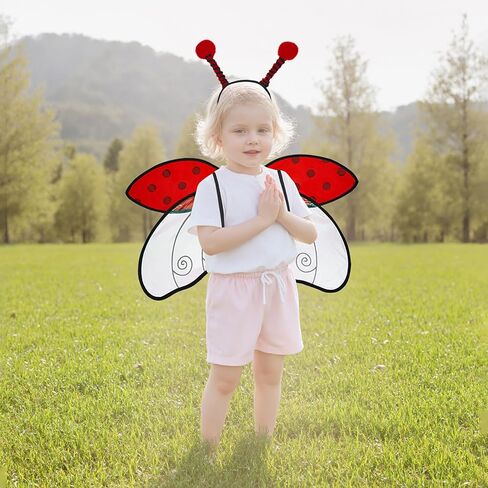 Women Girl's Fairy Bee Ladybug Costume Wings with Antenna Headband, Kids Dress-Up Accessories for Halloween Cosplay in Saudi Arabia
