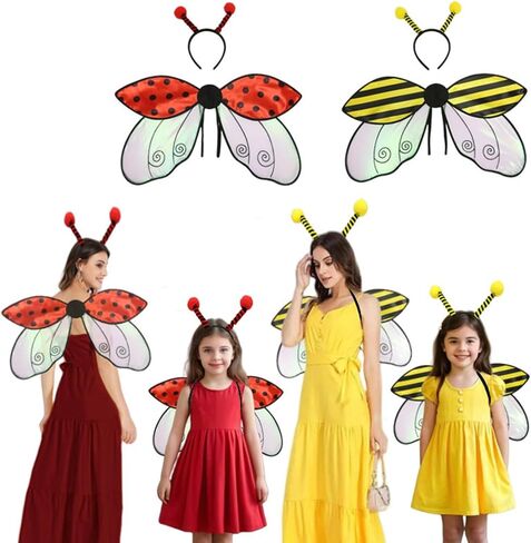 Women Girl's Fairy Bee Ladybug Costume Wings with Antenna Headband, Kids Dress-Up Accessories for Halloween Cosplay in Saudi Arabia