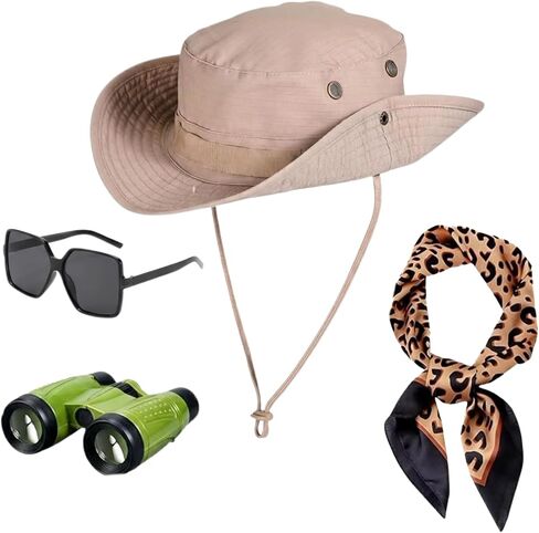4Pcs Women Safari Costume Accessories Zoo Keeper Costume Halloween Cosplay Khaki | Adjustable hat in Saudi Arabia
